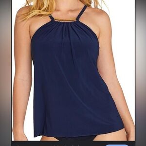 Magicsuit Blue Halter Pleated Tank One Piece